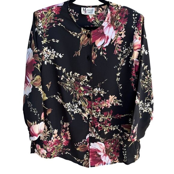 Maggie Sweet Tops - Maggie Sweet‎ Vintage Y2K Womens Floral Black Pink Boho Long Sleeve Blouse S
